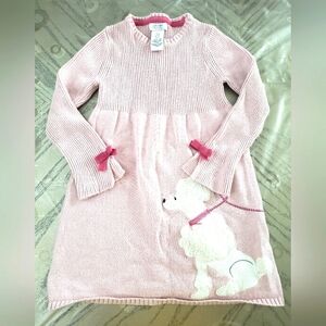 💗 Girls’ Pink Knit Sweater Dress – Size 5/6 – Poodle Design